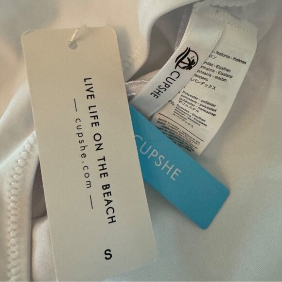 Cupshe One Piece Swimsuit Color Block Tie Side Purple White Size Small NEW NWT - Picture 10 of 11